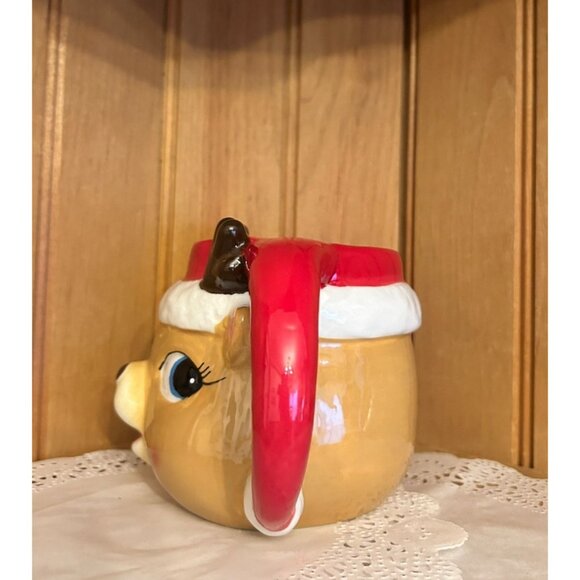Large Reindeer Retro Christmas Mug Boston Warehouse Antlers & Santa Hat 16oz - Picture 2 of 7